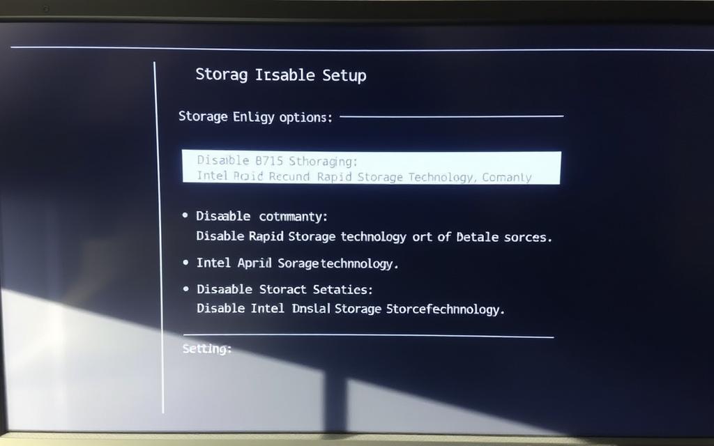 bios setup for storage configuration